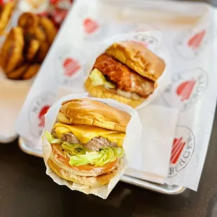 1/3 lb hamburger and spicy chicken sandwich