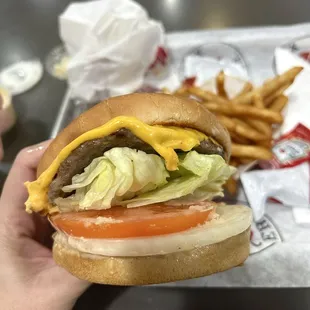 Cheeseburger with fries.