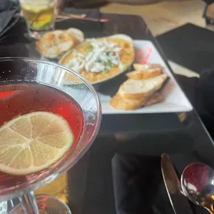 Raspberry martini and crab dip