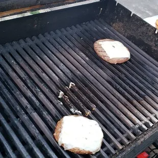 Sharing my prime rib patties with some friends.
