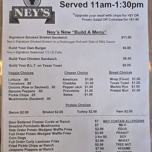 Lunch menu as of 8/9/2024