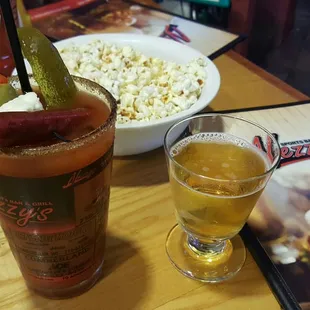 Killer bloody&apos;s! Can&apos;t have just one. Cheese curds and beef sticks? Hello!