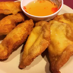 Crab Rangoon, cream cheese and crab fried. One of our most popular appetizers!