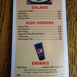 Salads/drinks/side orders.