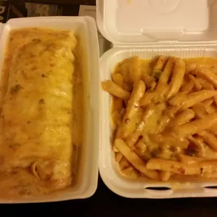 Smothered breakfast burrito and chili cheese fwies