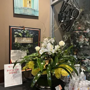 a vase of white flowers