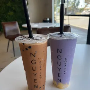 Thai milk tea and taro slush with pudding