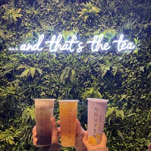 Wintermelon with crema and boba, Hawaiian fruit tea with lychee jelly and Taro blended with pudding