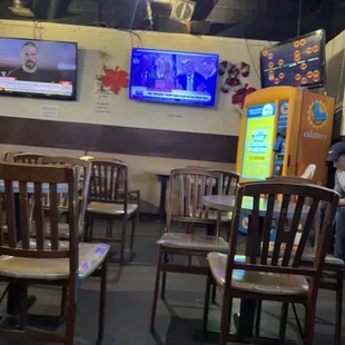 a row of chairs in a restaurant