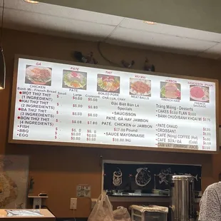 menus on the wall