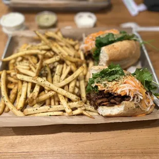 Grilled Pork Sandwich was awesome, juicy and flavorful Cajun Garlic Fries  was so so