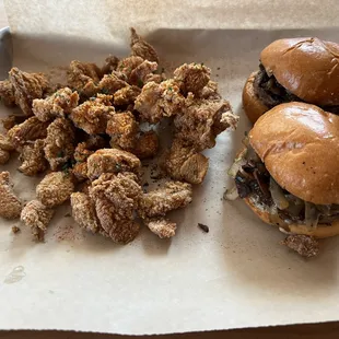 Popcorn chicken and NK Slider Burger