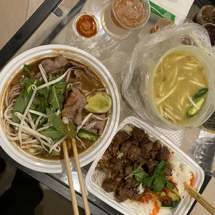 Get it all  Chicken curry pho Bun beef