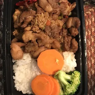 Kang Fu I did not taste sweet or sour, it was pretty bland. Colorful though. I added soy sauce and ate the whole thing