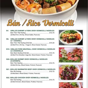 New menu from their Facebook page - Vermicelli Bowls