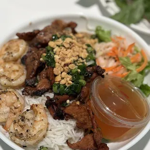 Grilled Shrimp and Pork Over Vermicelli Noodles