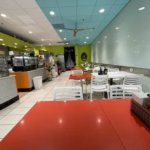 tables and chairs in a restaurant