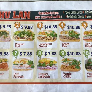 Banh mi Menu