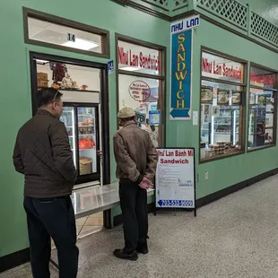 The door is blocked but you can order and wait outside the shop