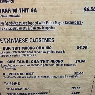 Banh Mi Thit chicken sandwich on the menu