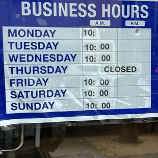 Hours posted on door.