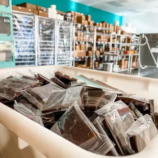 a bin full of chocolates