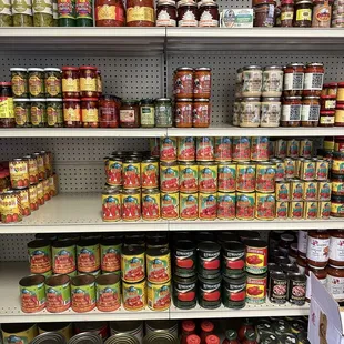 shelves of canned food