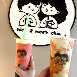 Large Strawberry Cheese Slush and Strawberry Match Latte
