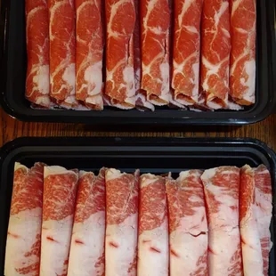NZ Sliced Lamb Shoulder (top) and Deluxe Sliced Snow Flake Beef