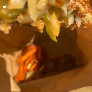 Jr Jr. Cheeseburger, nuggets, sweet potato fries all VEGAN