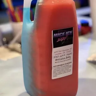 a bottle of juice on a table