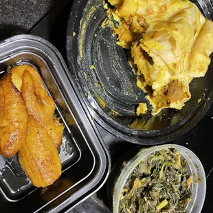 Goat Curry Roti, Spinach &amp; Collards &amp; Plantains