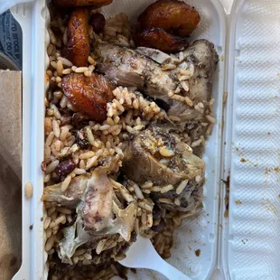  a meal in a styrofoam container