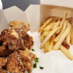 Popcorn Chicken and fries