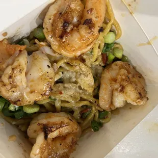 Garlic noodles add shrimp - delicious!