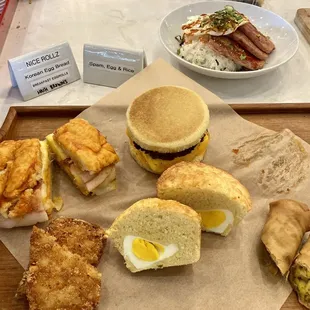 a variety of food items on a tray
