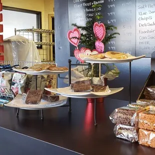 a variety of baked goods on display