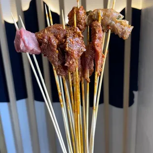 Our first round of skewers from the self-serve fridge