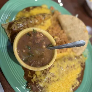 Enchilada, taco, and tamale plate