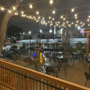 Outside seating.  Nice lighting