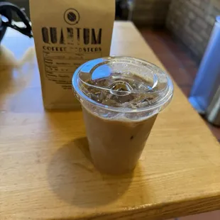 Oatmeal coco chip latte and beans