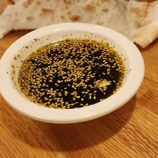 Olive oil and Pita bread, I mean zatar and pita bread...