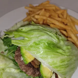 a burger and french fries on a plate