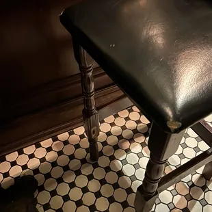 Broken stool in the tiny emergency exit door area