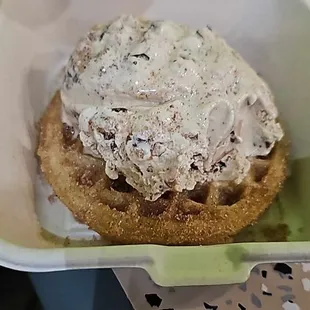 Churro waffle sandwich w espresso chip ice-cream