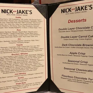 Dessert menu