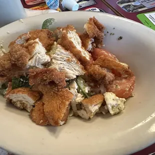 village salad + fried chicken (just ok)