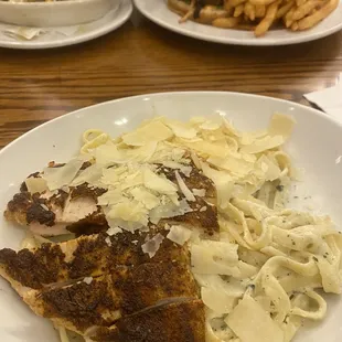 Chicken Alfredo with blackened chicken