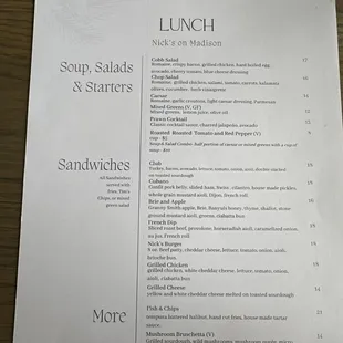 Lunch menu