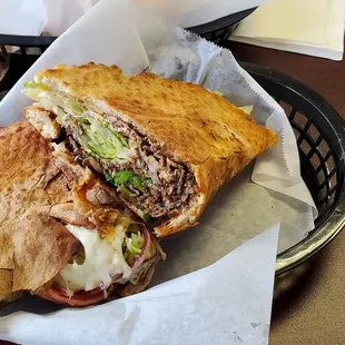 a sandwich in a basket